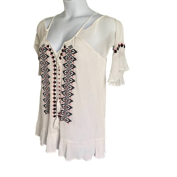 Exist Boho Cold Shoulder Embroidered Top Women's XL - Picture 3 of 12